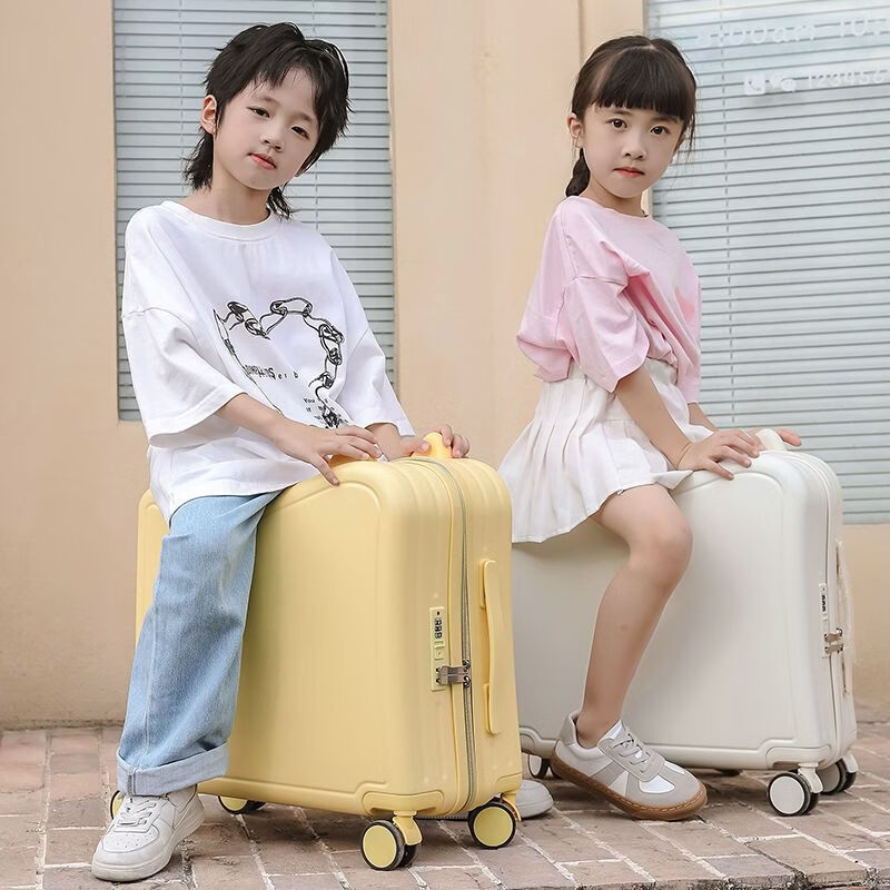 多伦保罗行李箱小型儿童可坐骑女孩小学生轻便旅行箱可爱拉杆箱男 可骑行+加厚+静音轮【奶酪黄拉链款】 22寸【遛娃神器可坐可骑可收纳】承重120斤