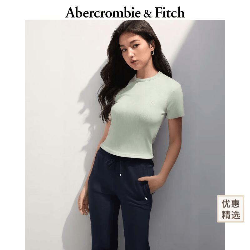 Abercrombie &amp; Fitch经典小麋鹿图案美式短袖内搭打底T恤上衣25夏季女装139-5272 绿色 XXS (160/76A)