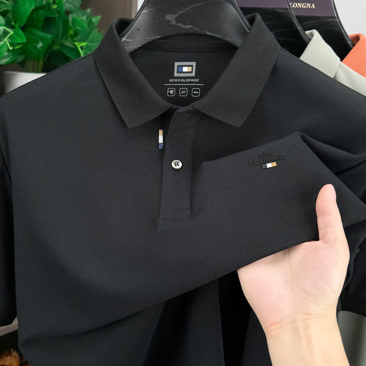【奥莱撤柜】夏季新款男士短袖T恤休闲翻领POLO衫薄款半袖上衣hzw 黑色 2XL 适合145-160斤