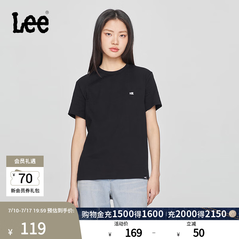 Lee标准版圆领经典小Logo男女同款短袖T恤休闲潮流LUT0053984LE 黑色（尺码偏大，拍小一码） S