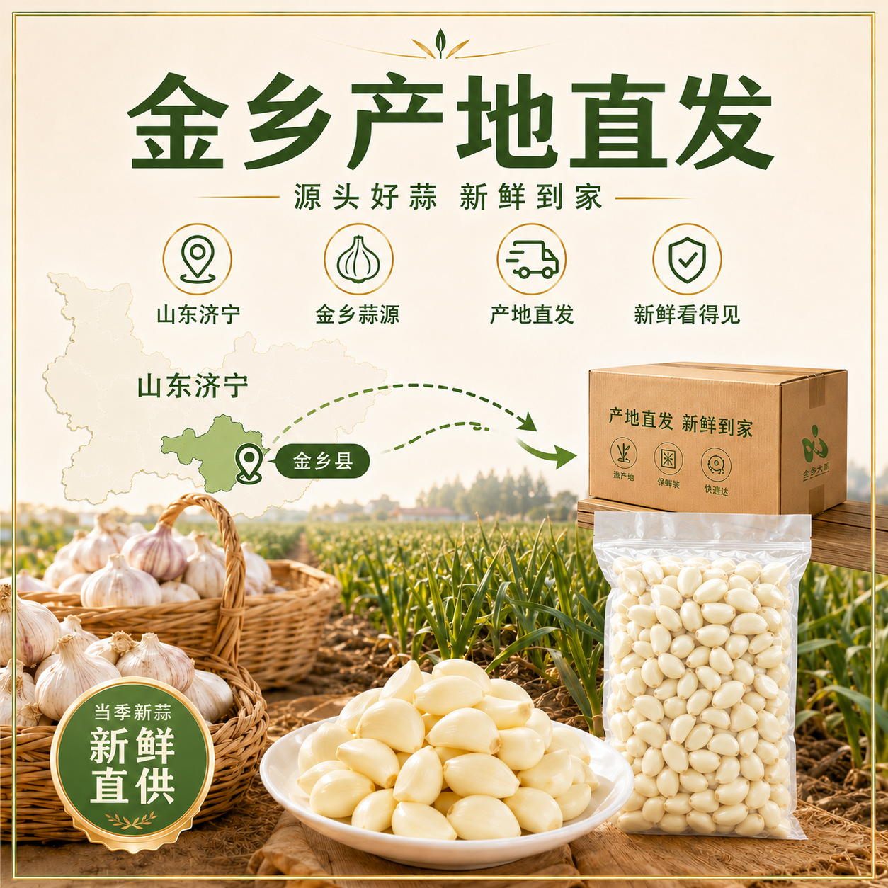 金乡大蒜【去皮免剥 大颗粒】大蒜米蒜瓣餐饮专用批发商用剥皮扒皮大袋装 【尝鲜福利】爽脆鲜辣浓郁款 1包装 【顺丰包邮】每包净重2斤
