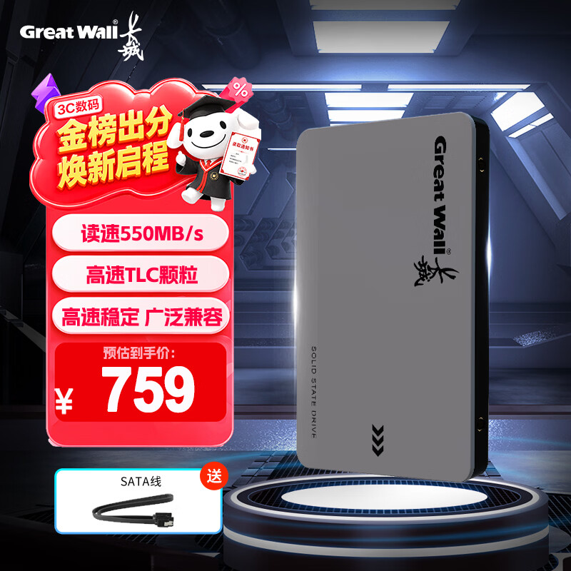 长城（Great Wall）1TB SSD固态硬盘 SATA3.0接口 读速550MB/S台式机/笔记本通用 GW560系列