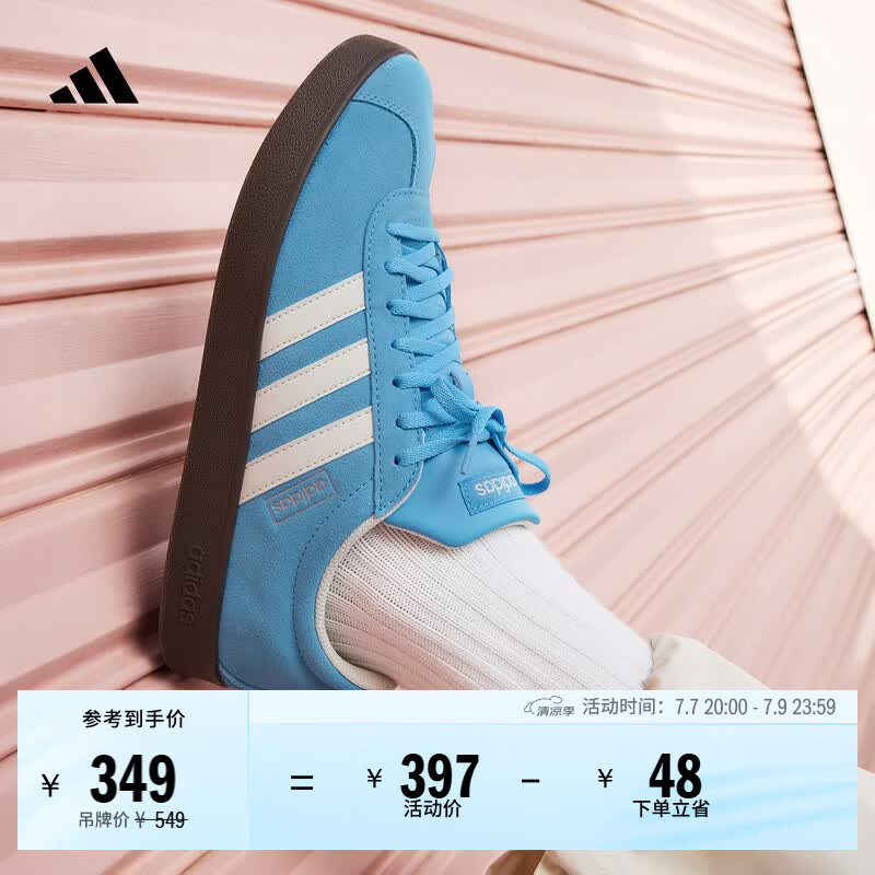 adidas「T头鞋」VL COURT复古休闲板鞋德训鞋男女阿迪达斯轻运动 蓝色/亮白/树脂黄 (推荐女生选小半码)   37  