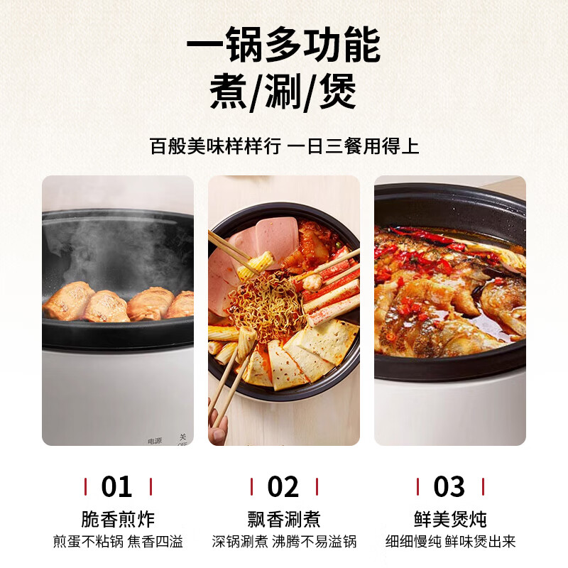 华生(Wahson)电火锅分体式可拆洗家用大容量火锅专用锅电煮锅电炒锅多功能不粘锅宿舍小电锅不锈钢电热锅 4L 【DRG-13-A10L红色-煮涮煎炒】