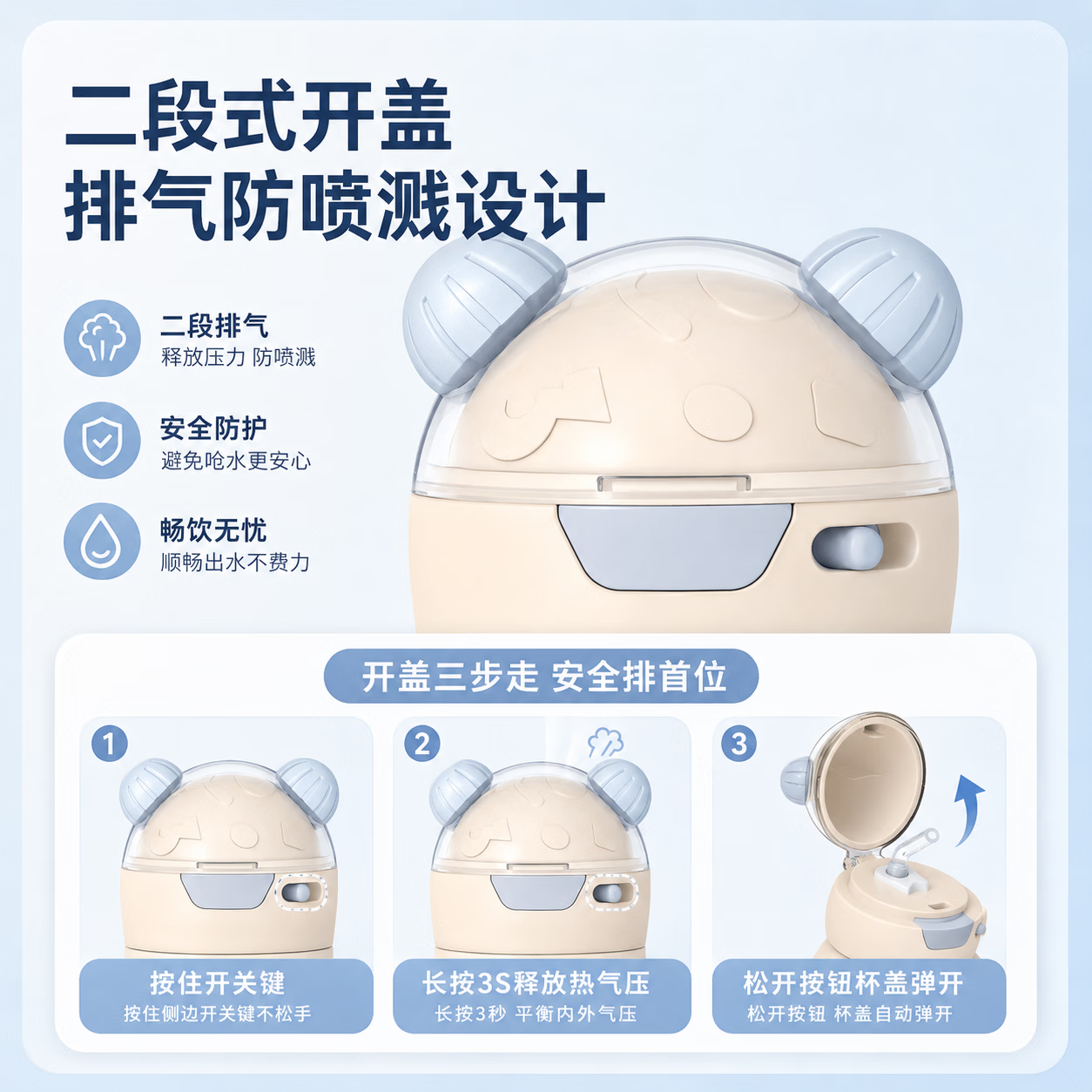 GERTHRON德国【百万热销】婴儿保温杯0-6个月以上1-3岁外出防呛冲奶吸管杯 米白【送清洗套装+备用吸嘴】 400ML