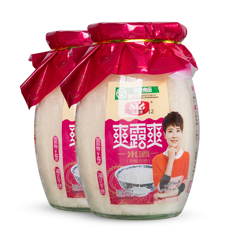 爽露爽湖北孝感特產(chǎn)米酒糯米酒甜酒醪糟酒釀米釀孕婦月子米酒 900g*2瓶