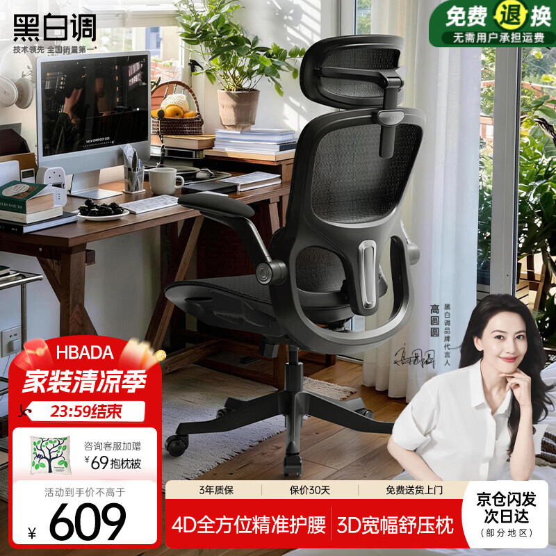 黑白调P2Pro二代人体工学椅电脑椅办公椅电竞椅子人工力学座椅4D腰托