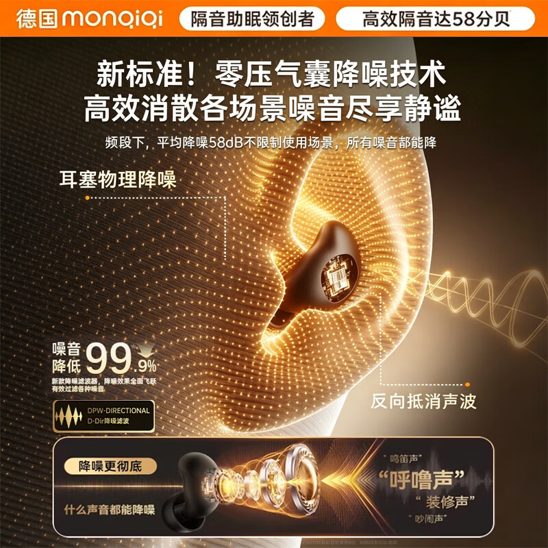 蒙奇奇（monqiqi）【深度降噪No.1】睡眠耳塞防噪音睡觉睡眠专用超强隔音助眠耳塞 【降噪黑科技 | 侧睡不压耳】樱花粉 环保级医用硅胶丨试睡不满意丨拆封也能退