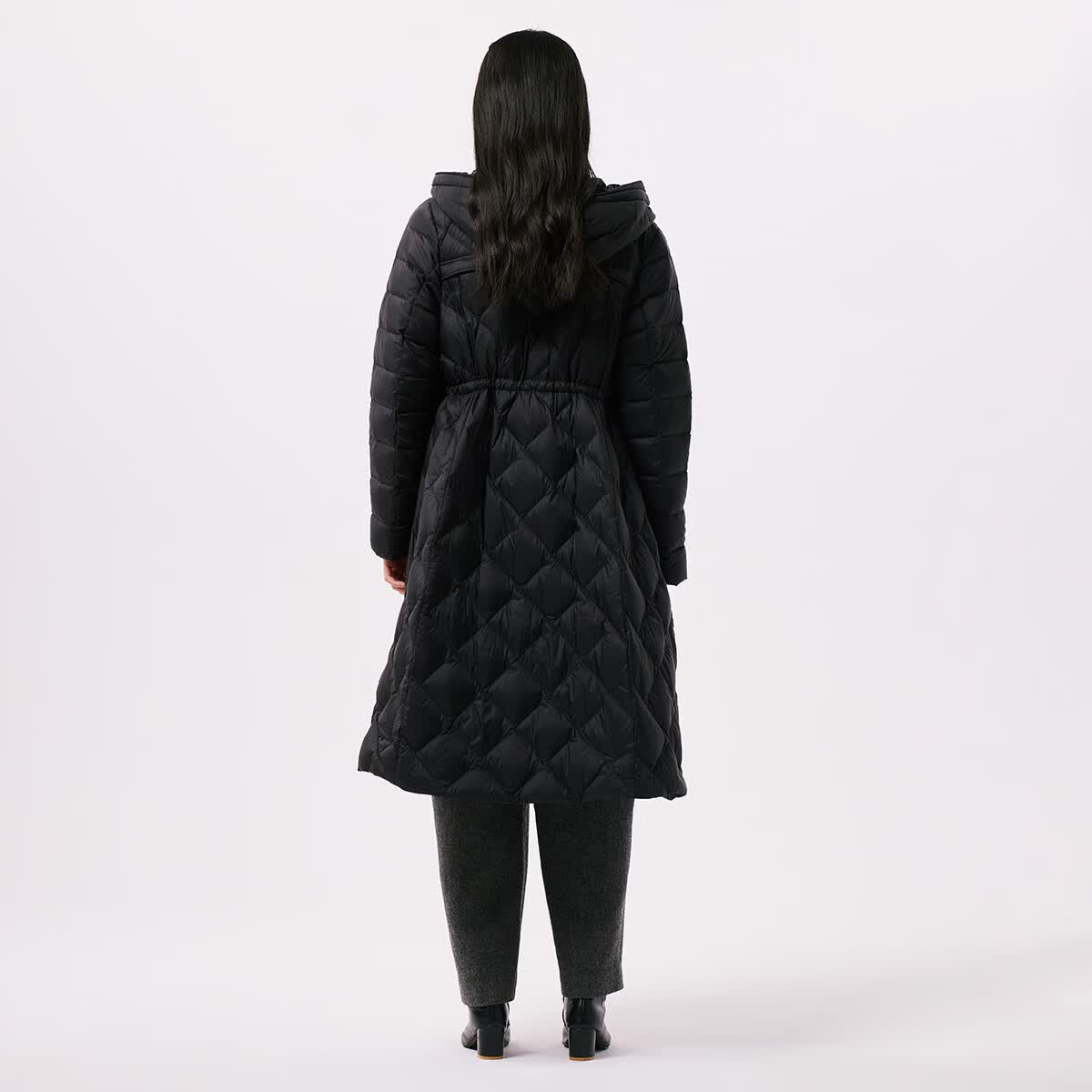 千仞岗90白鸭绒高蓬松度高清洁度冬季羽绒服女士中长款连帽外套 魔力黑 XS (155)