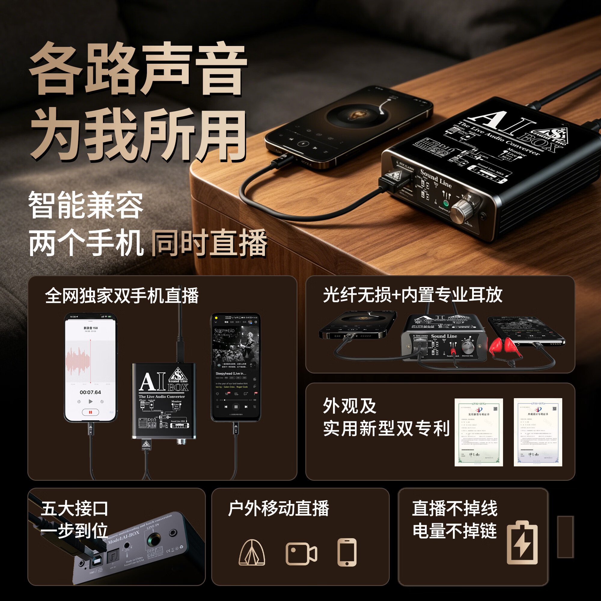 SOUND LINE SL叁德利 AIBOX 手机直播一号音频转换器立体声无损双手机直播手机充电唱歌录音内外置声卡纯净音质 AIBOX