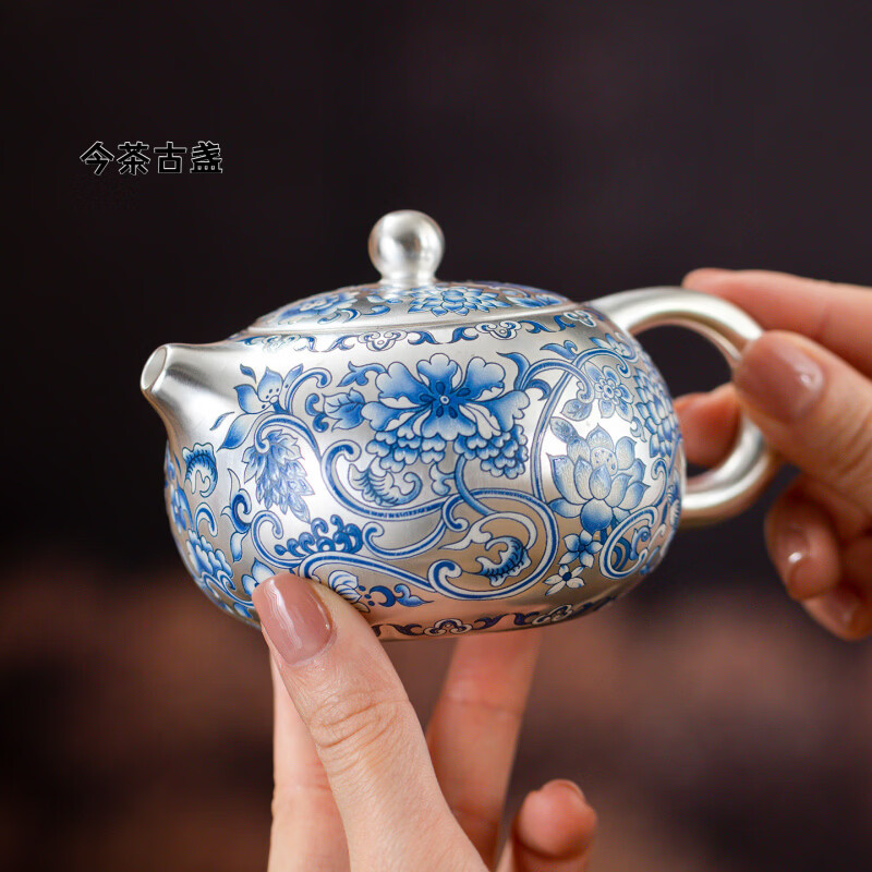 高档鎏银缠枝莲西施壶茶具套装一壶四杯 鎏银缠枝莲西施壶