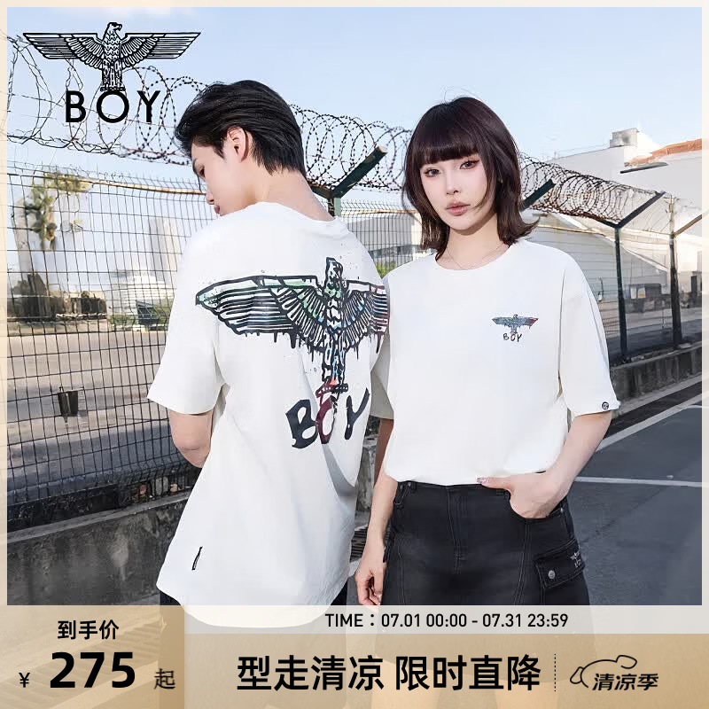 BOY LONDON【艺术家涂鸦】夏男女同款高街潮牌针织短袖T恤N01911 米白色 S