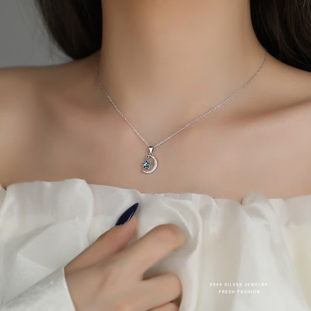 S999足银亮项链女时尚2026款设计感锁骨链轻奢高感 白金色 足银