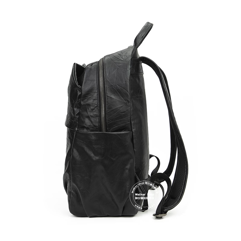 Walker Shop【品牌精选】男士双肩包男大容量书包头层牛皮商务电脑包背包男 黑色【礼盒装/京仓发货/次日达】 45cm*30cm*16cm