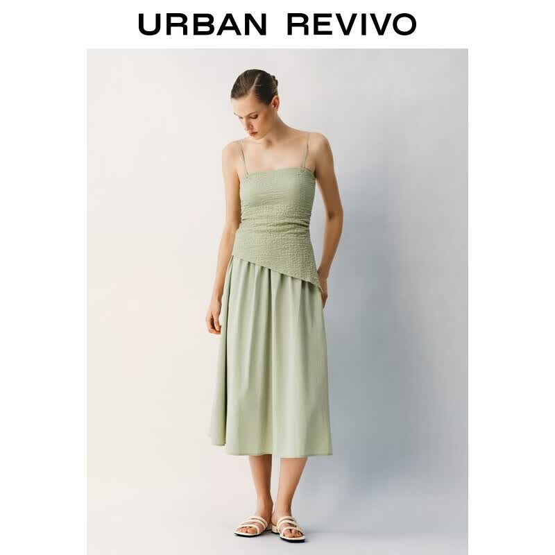 UR2026夏季新款女装气质肌理感拼接不对称吊带连衣裙UWM760120# 浅绿 XS