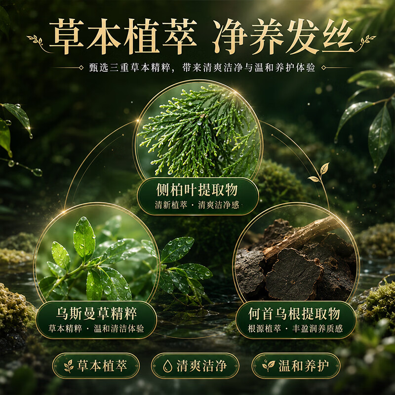 VSZE【草本精粹】乌斯曼草侧柏叶洗发皂液控油 蓬松植萃修护强韧发根 乌斯曼洗发水500ml×2瓶