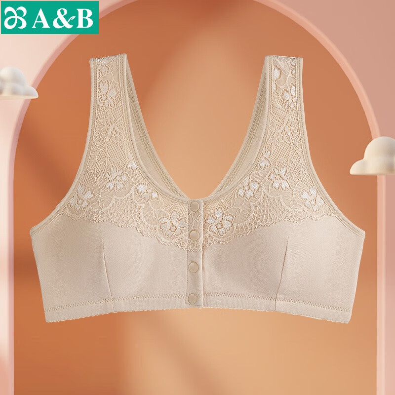 ab内衣新年中老年无钢圈胸罩棉质弹力舒适背心式前扣妈妈文胸c436