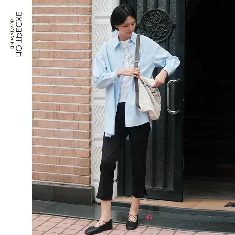 例外(EXCEPTION)女装新款简约百搭修身亲肤卡普里裤女 黑色 L