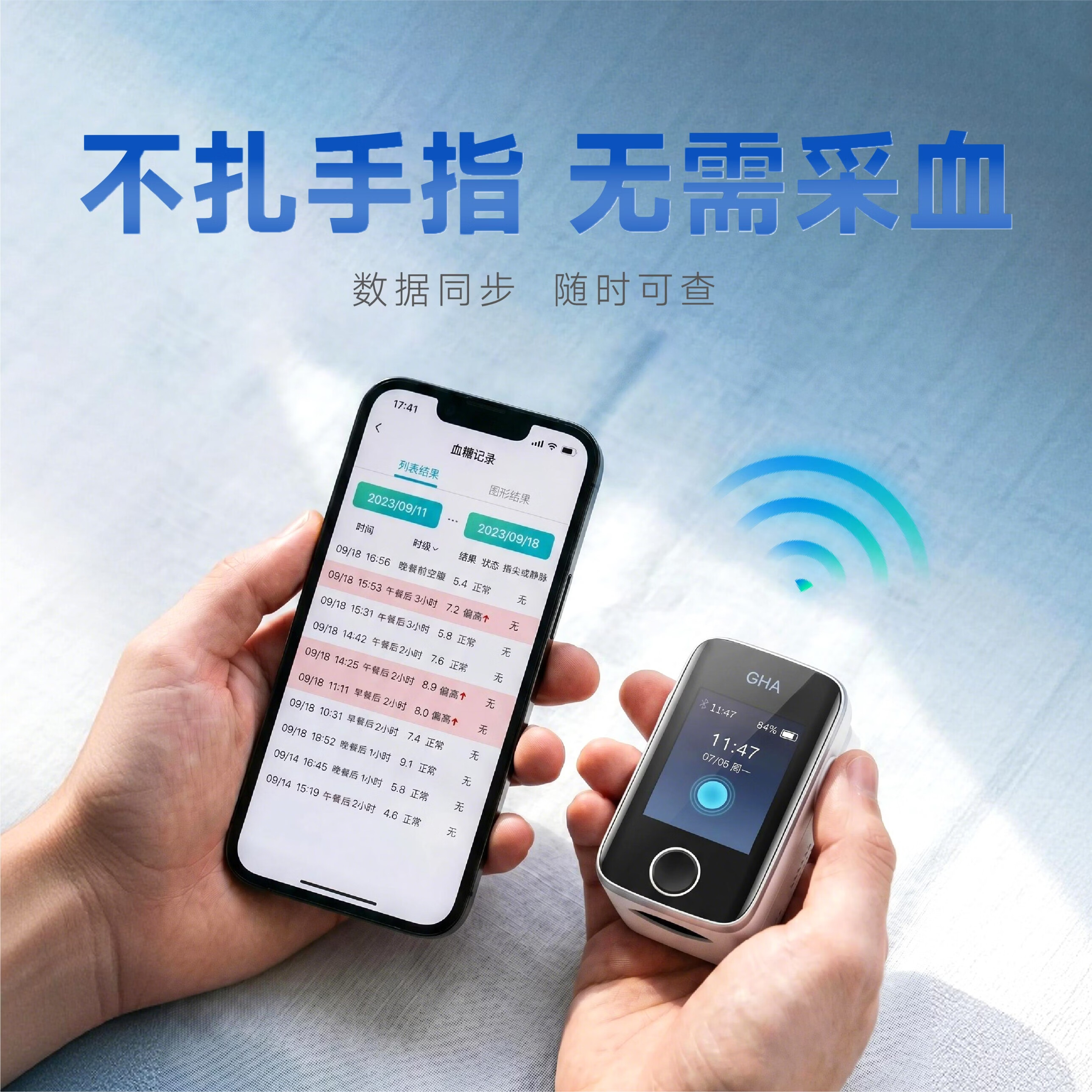 博邦芳舟(GHA)免扎针家用血糖仪无需采血精准检测无创控糖夹手指医用无痛测血糖 【康护版】含血糖,心率,血氧和血流速功能