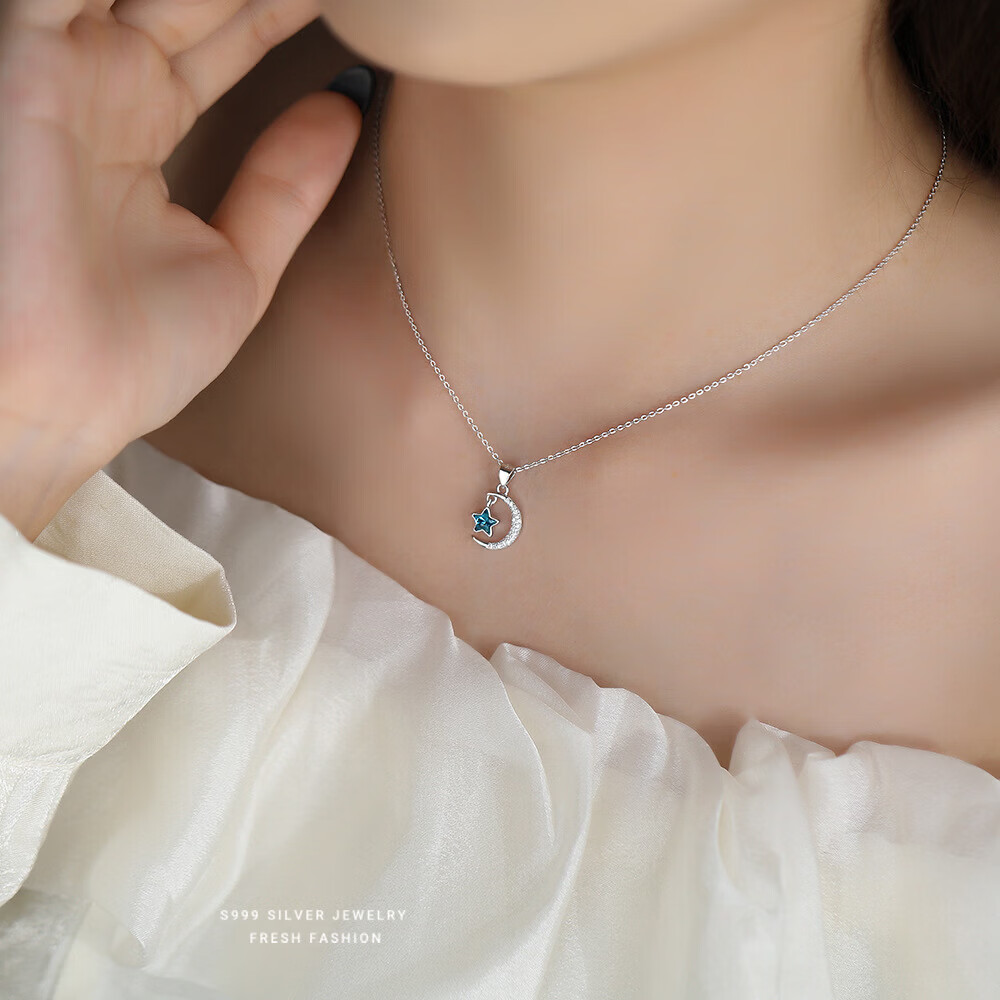 S999足银亮项链女时尚2026款设计感锁骨链轻奢高感 白金色 足银