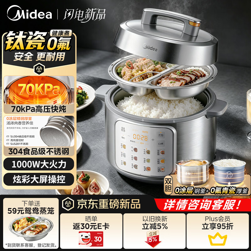 美的有钛青瓷0涂层电压力锅5L MY-E5811G 244.81元 - 86线报