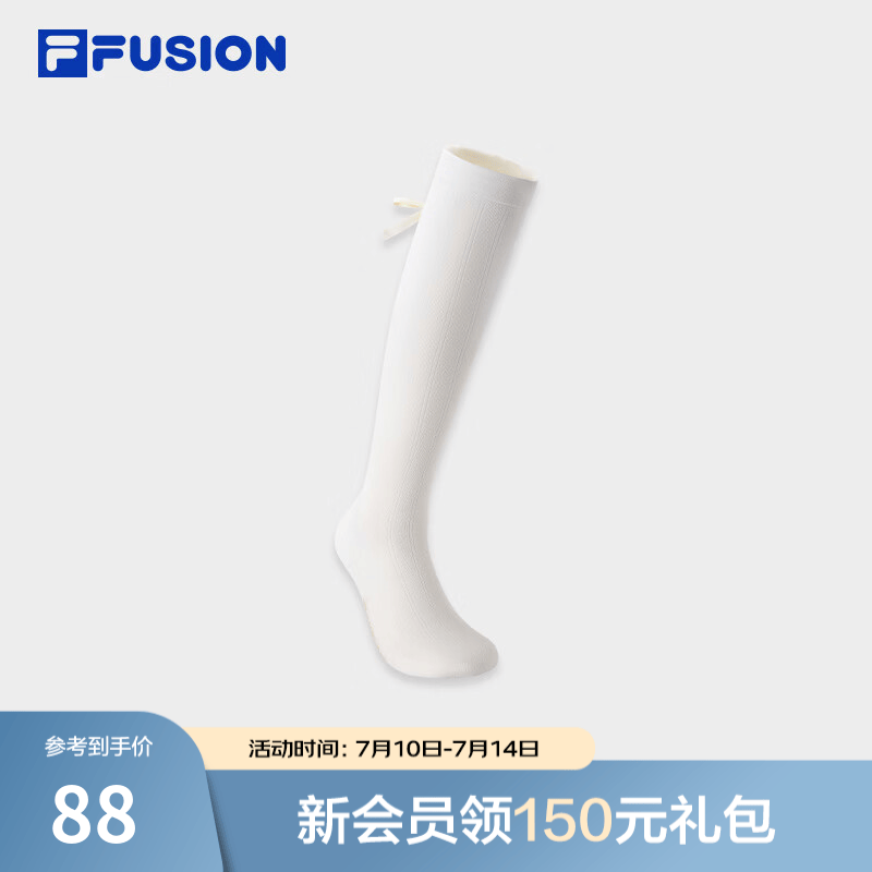 FILA FUSION斐乐潮牌女袜及膝袜2026秋季新款蝴蝶结小腿袜运动袜 云白色-WT S