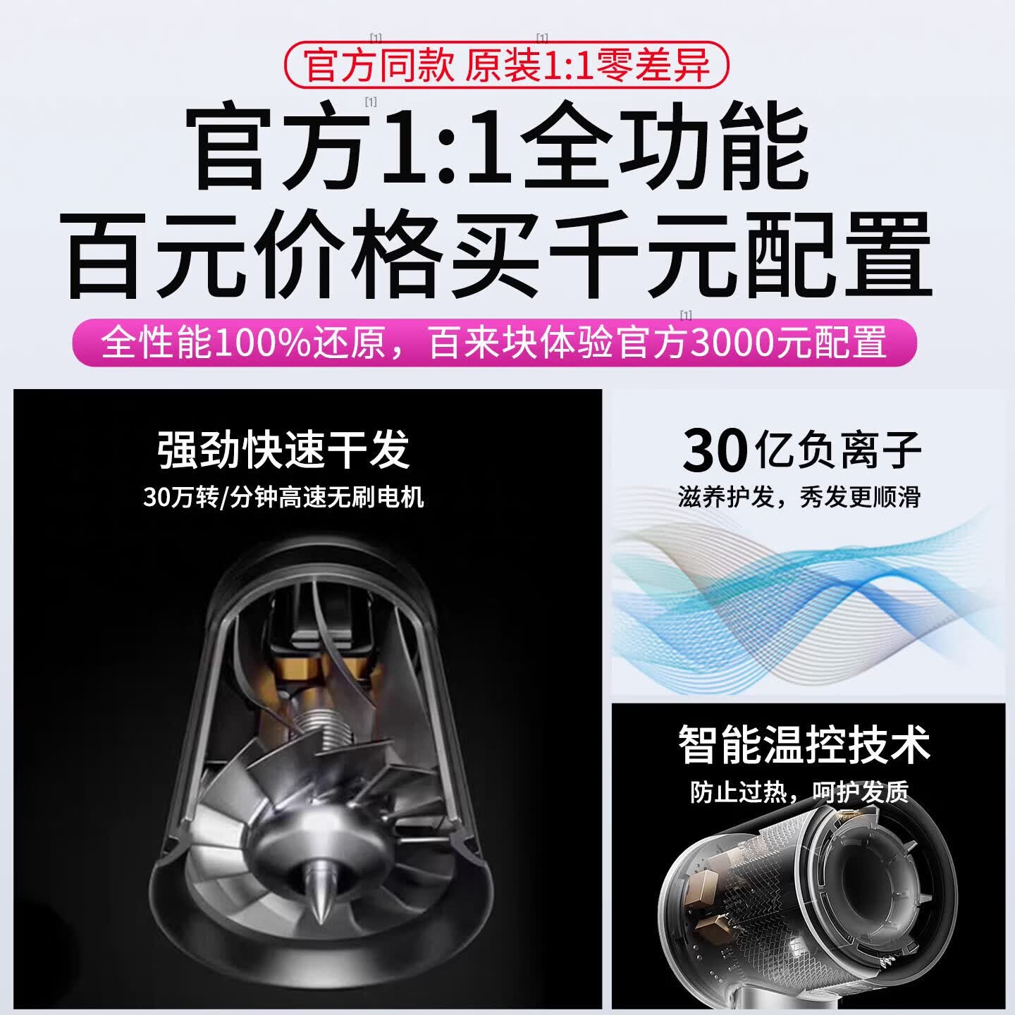 YZ德国电吹风机高速护发家用静音酒店负离子学生宿舍速干儿童吹风筒 森玫红-顶配版本20亿负离子