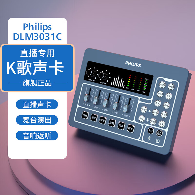 飞利浦(PHILIPS)3031C声卡 手机平板电脑直播专业声卡麦克套装设备 主播直播唱歌录音户内外便携套装即插即用 3031C+3022 48v大振膜麦