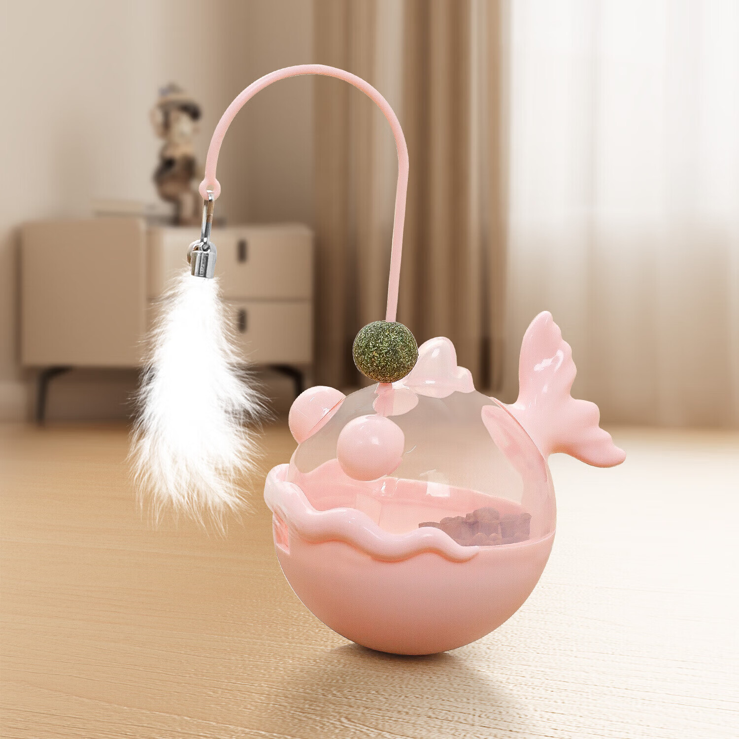 猫玩具自嗨解闷神器逗猫棒互动玩具安康鱼漏食猫薄荷不倒翁 紫色