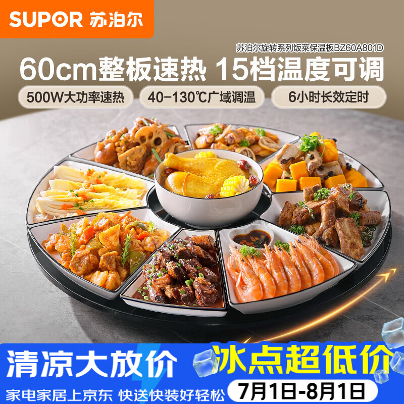 苏泊尔（SUPOR）暖菜板饭菜保温板热菜板 加热桌垫 解冻加热板BZ60A801D（圆形60CM）