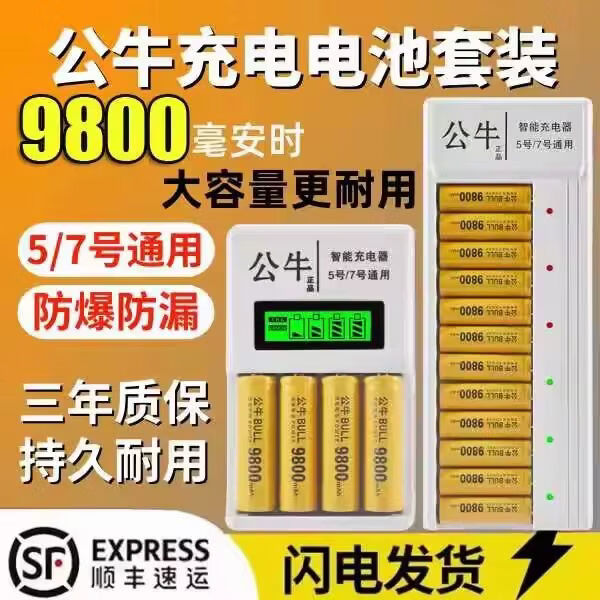 公牛（BULL）公牛正品9800亳安大容量充电电池玩具ktv话筒麦克风代替1.5V通用 5号36节+十二槽智能充电器 下单即享运费险 京东折扣/优惠券