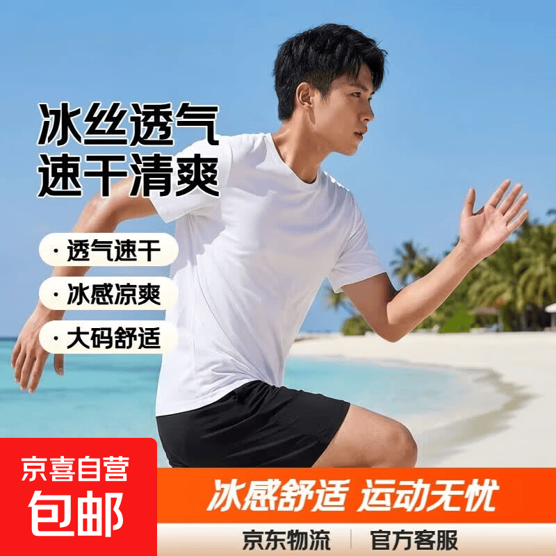 夏季冰丝短袖T恤男透气速干衣冰感大码运动沙滩速干上衣网眼TSJ 白色 3XL