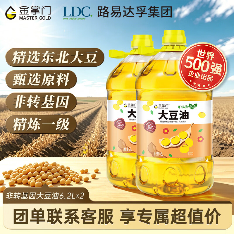 金掌门食用油 非转基因 大豆油6.2L*2桶 精炼一级