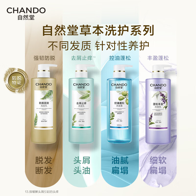 自然堂(CHANDO)洗发水【赵露思同款】控油蓬松洗发露 持久高颅顶去油洗头膏 强韧防脱洗发乳600g+蓬松洗发水50g