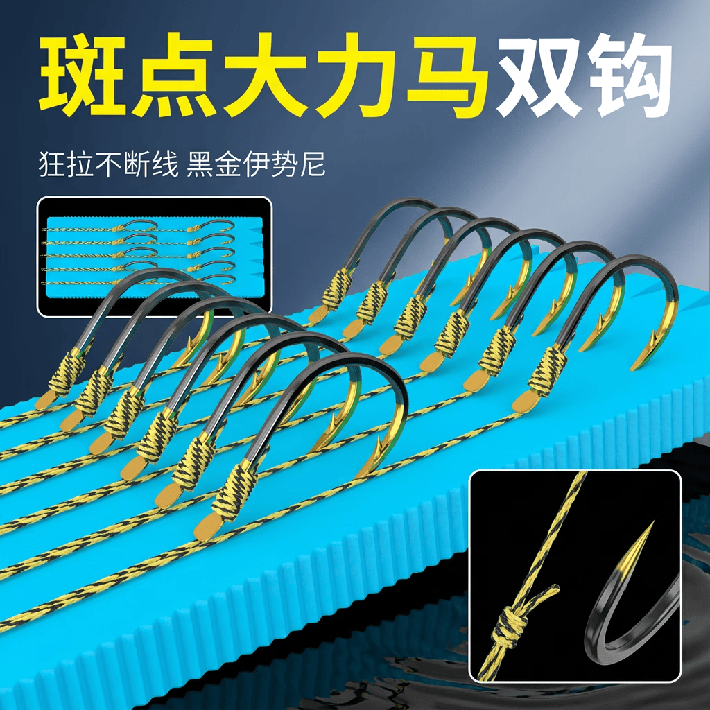 PE大力马大物子线双钩巨物精绑超硬伊势尼手工成品鱼钩专攻鲫鲤草 12付装 子线4.0+12号钩
