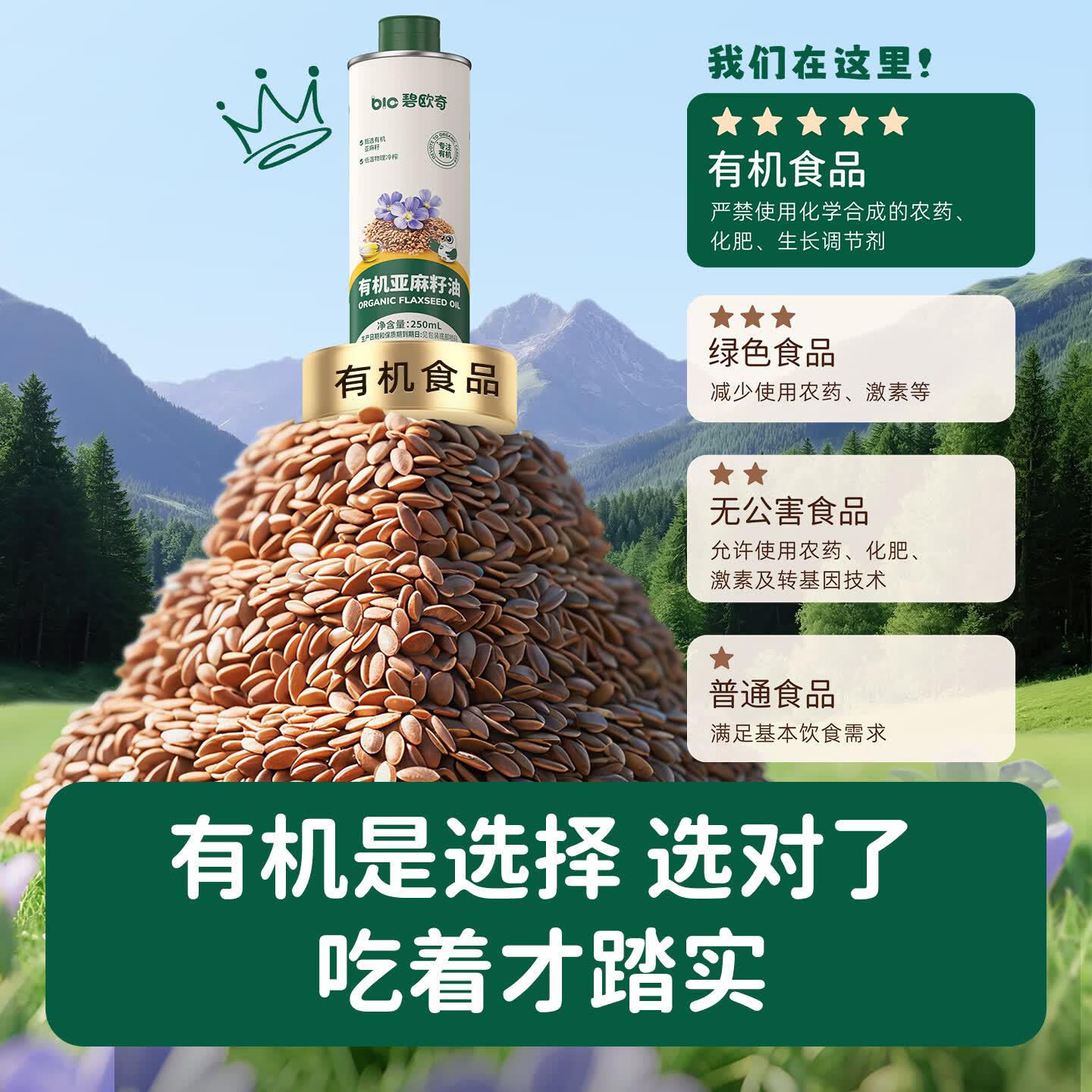 碧欧奇核桃油亚麻籽油宝宝辅食用油冷榨佐餐油儿童营养送婴幼儿食谱 【有机】亚麻籽油250ml*2