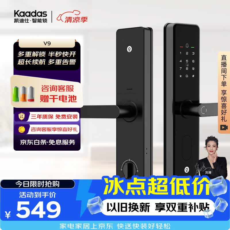 凯迪仕（KAADAS）智能门锁 指纹锁 防盗门锁密码锁 入户门电子智能锁 V9