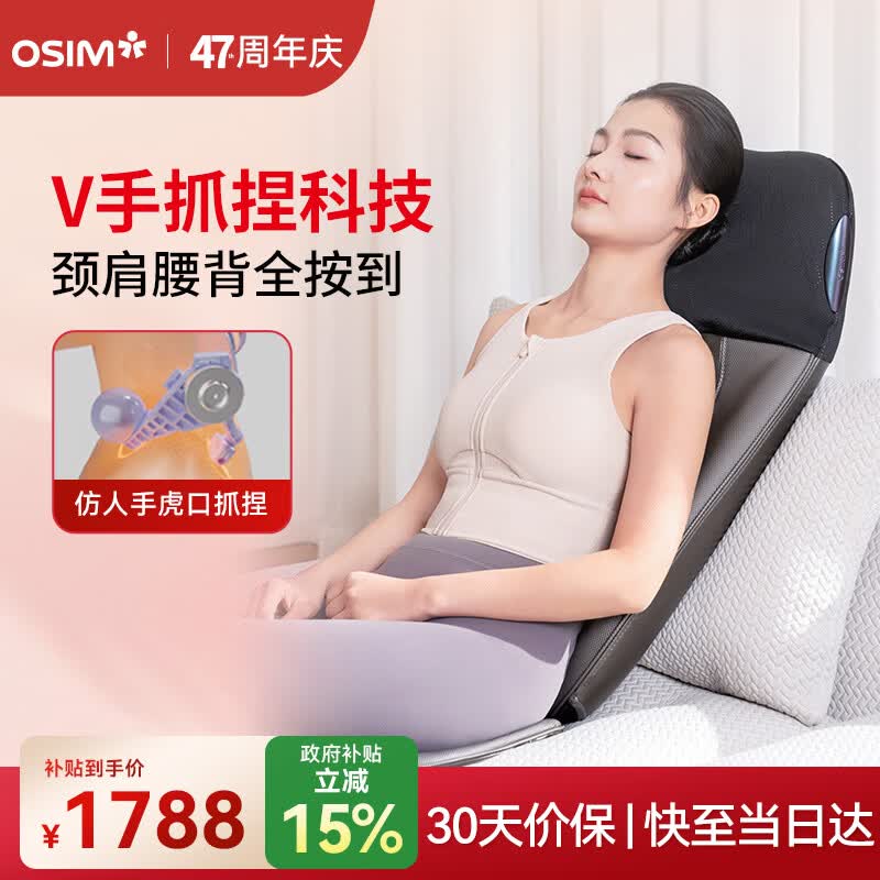 傲胜（OSIM）按摩靠垫颈椎腰背部按摩仪家用多功能按摩椅按摩器 OS-290S深灰色生日礼物实用送父母