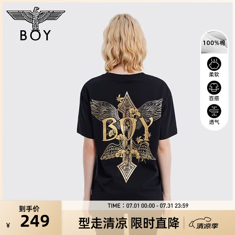 BOY LONDON【金翅兰花】潮牌短袖夏季百搭情侣款黑色朋克T恤N01007 黑色 M
