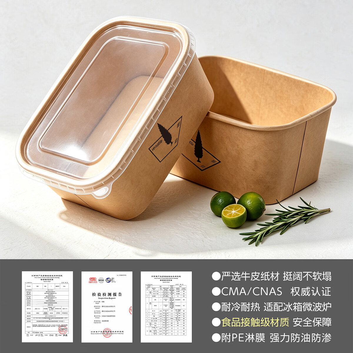 华豫洁晖盒哩哩一次性牛皮纸餐盒野餐轻食沙拉便当打包盒带盖饭盒 加厚牛皮纸餐盒*20（1000ml+密封盖）