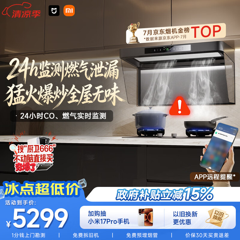 米家小米抽吸油烟机净烟机P2以旧换新上门安装家用大吸力 一级能效【定时燃气灶套装】免拆洗MJ06CY