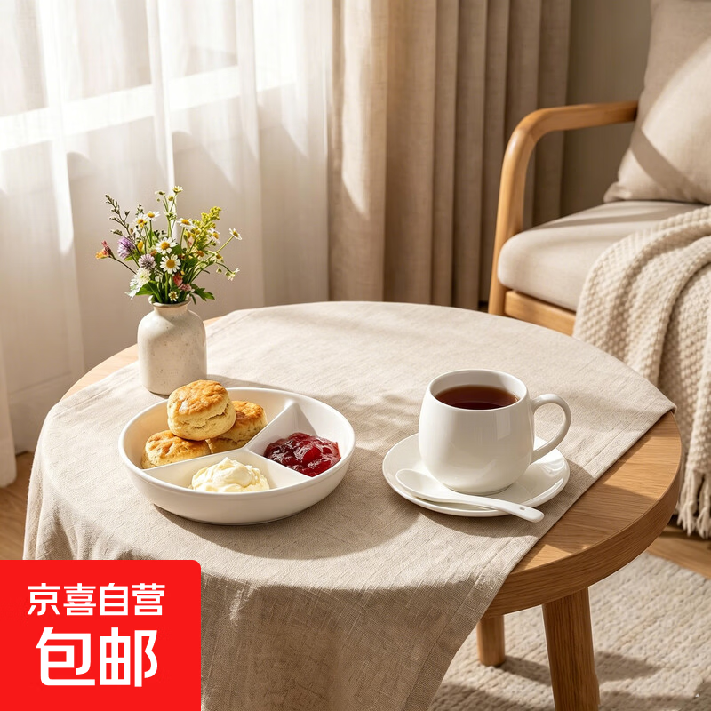 陶瓷三格分食早餐奔驰盘一人食餐具儿童分餐盘子211减脂减肥大人 纯白 1件套 1个3格分餐盘