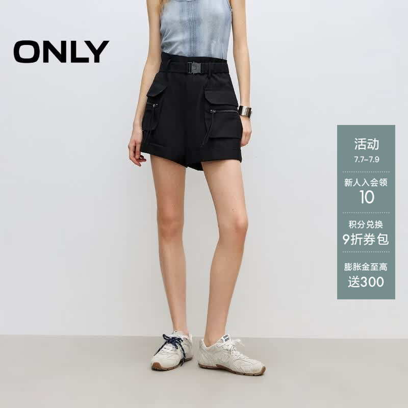 ONLY2026春季新款百搭高腰阔腿显瘦工装风短裤休闲裤女|126115001 H1Z黑色 S