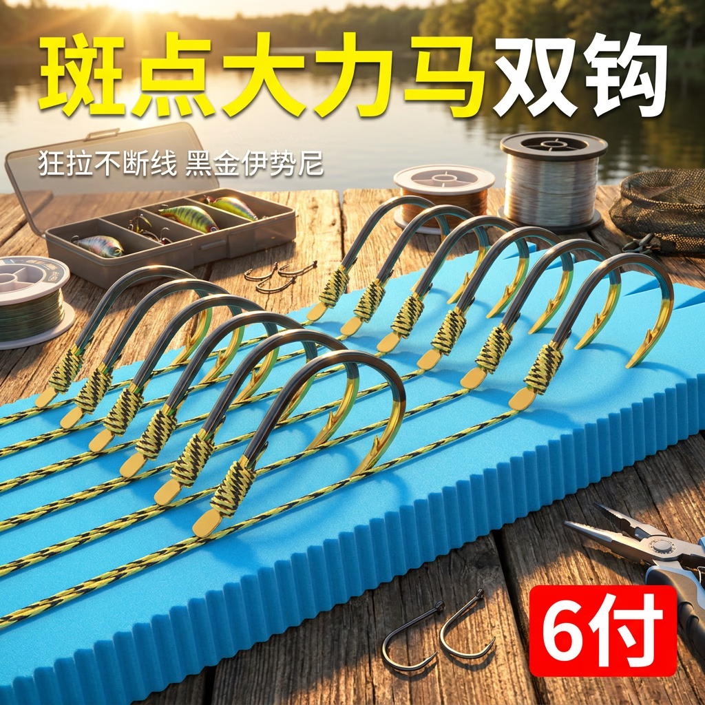 PE大力马大物子线双钩巨物精绑超硬伊势尼手工成品鱼钩专攻鲫鲤草 12付装 子线4.0+12号钩