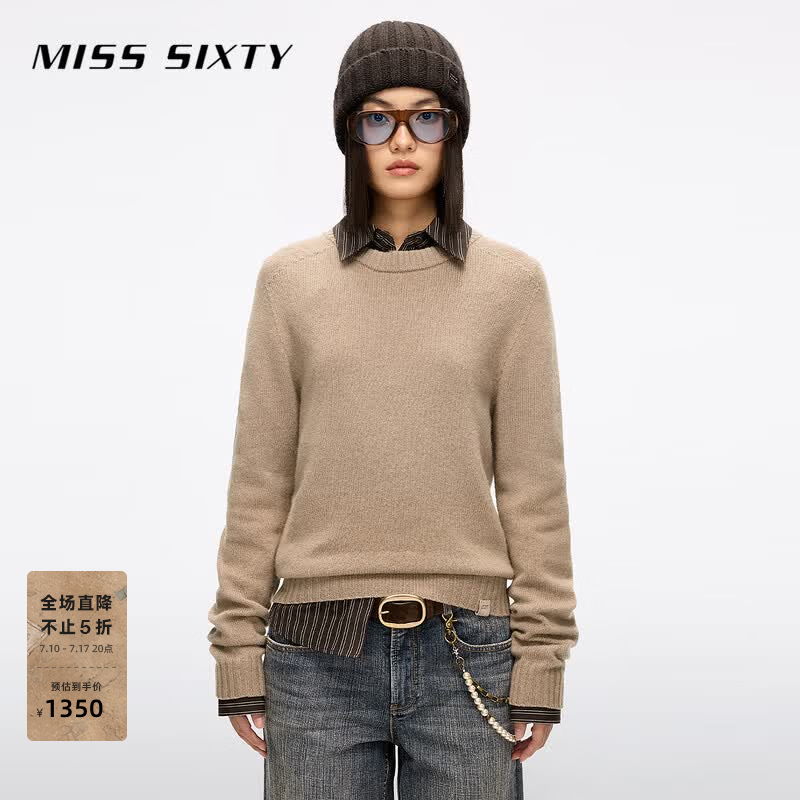 MISS SIXTY2025冬季新款羊毛针织衫女简约休闲纯色圆领上衣毛衣 摩卡棕 M