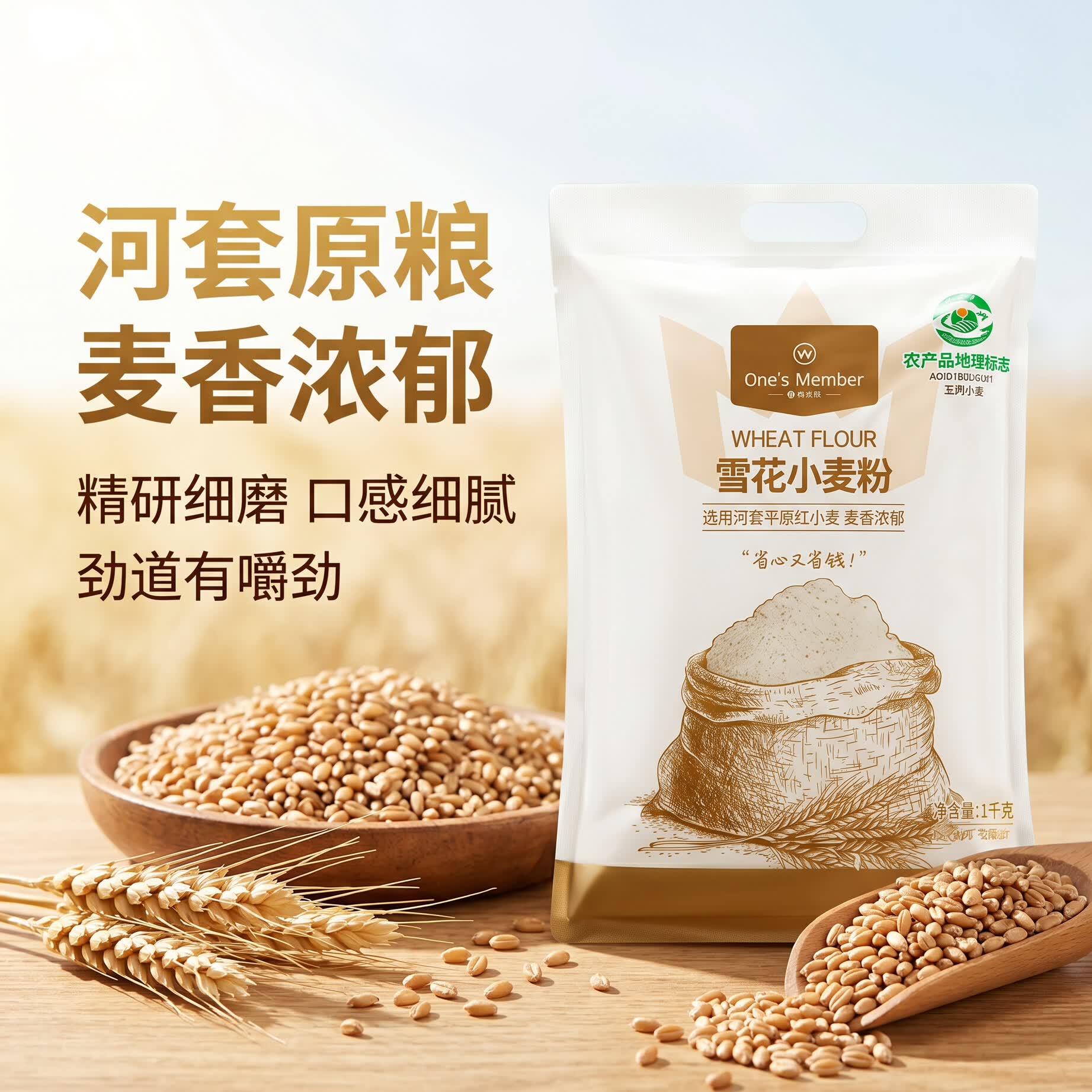 1号会员店（One's Member）内蒙古雪花粉1kg 河套平原雪花粉 精制粉 中筋面粉 团购 送礼
