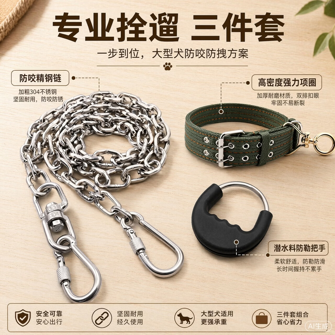 铁链条狗链不锈钢防咬项圈防生锈遛狗绳大型中型犬铁链子狗链 4mm粗不锈钢狗链适合【80斤内大型犬】 2米长【店长推荐】