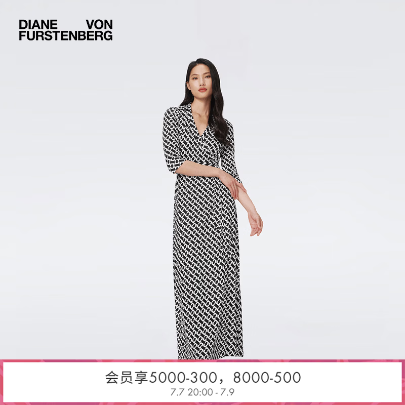 Diane von Furstenberg[100%真丝 品牌经典]DVF黑白锁链中长裹身连衣裙MR41E00 CLMDB黑白锁链 M / 8