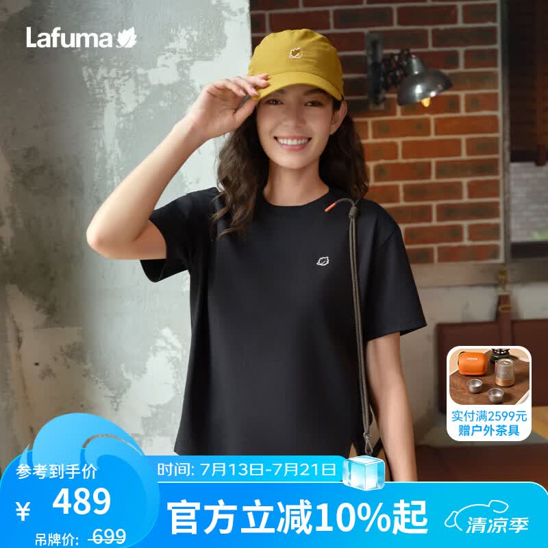 LAFUMA法国乐飞叶户外时尚圆领宽松短袖T恤女下摆开叉休闲百搭上衣 黑色BK XL (42)175/92A