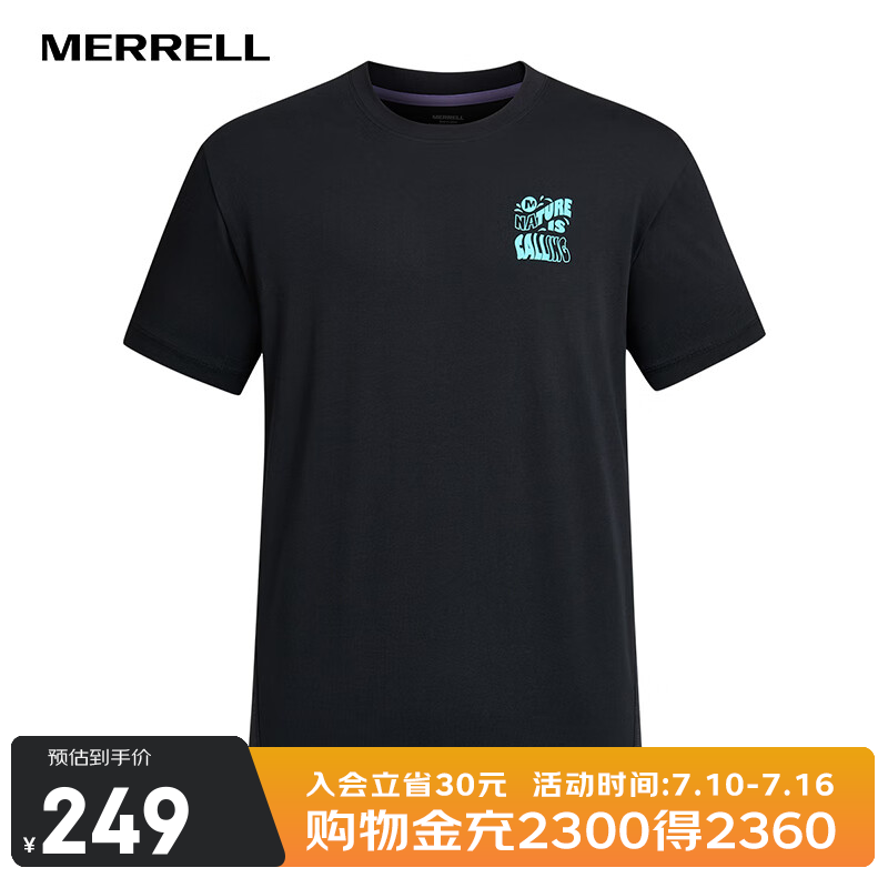 迈乐（Merrell）运动户外短袖T恤印花圆领男女同款吸湿透气速干清凉舒适短袖上衣 MC32590026-BK02黑色 S